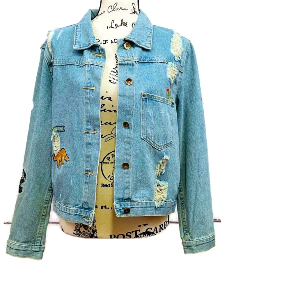 AMAZING 90s light-wash embroidered denim jacket